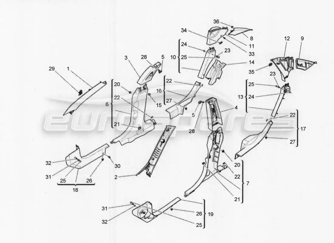 maserati qtp. v8 3.8 530bhp 2014 auto diagrama de piezas de paneles laterales y embellecedores del pilar b del compartimento de pasajeros