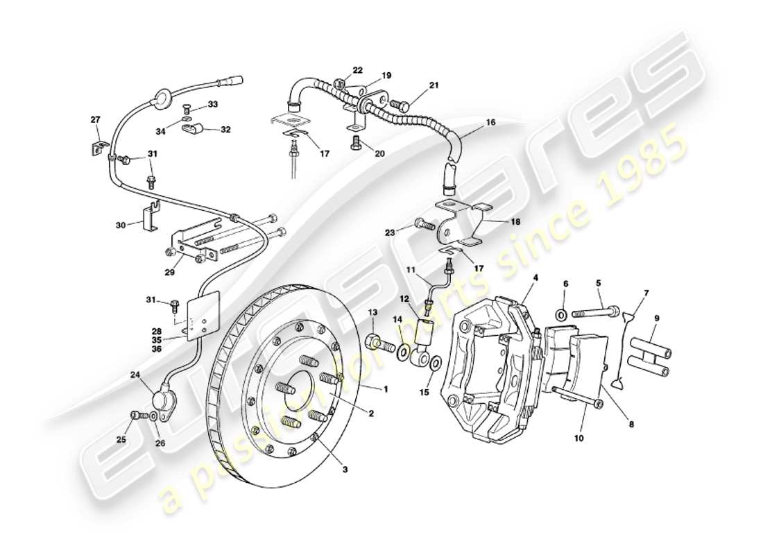 aston martin v8 coupe (1999) frenos delanteros diagrama de piezas