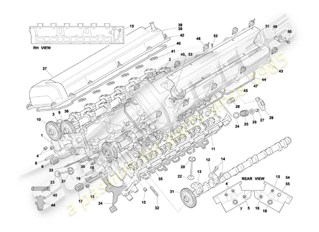 aston martin vanquish (2002) diagrama de piezas de culatas