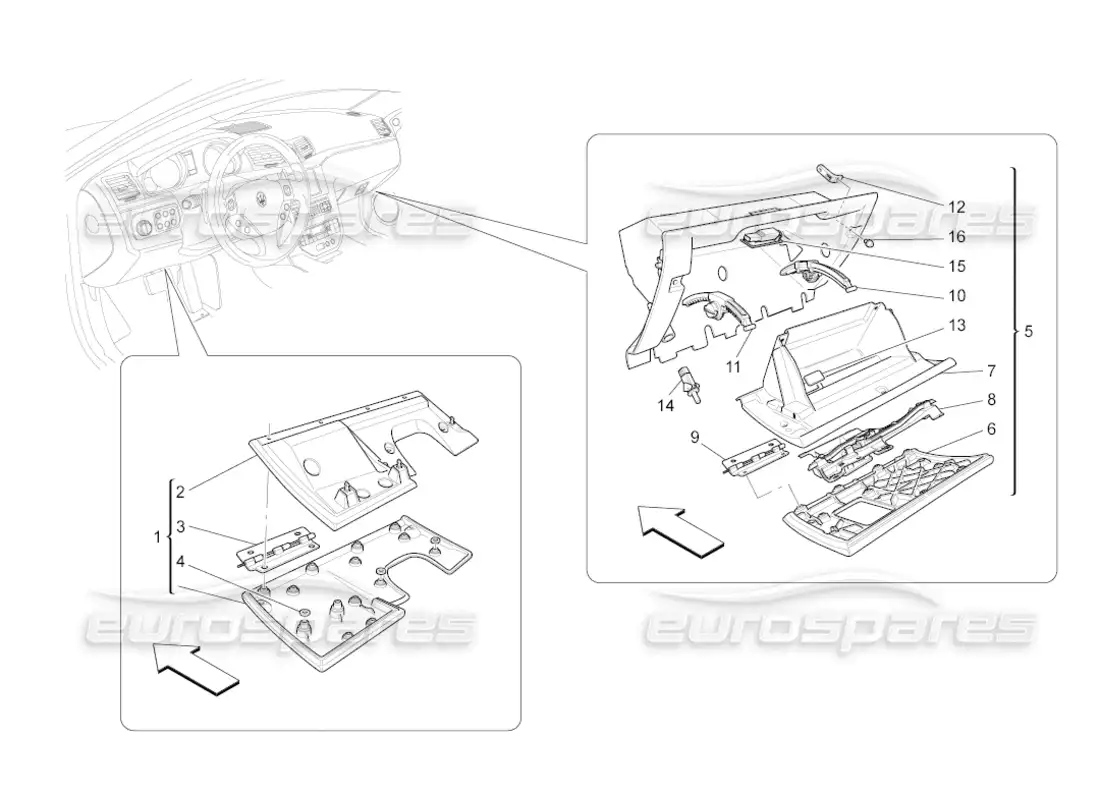 maserati grancabrio (2010) 4.7 guanteras diagrama de piezas