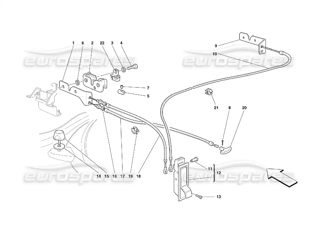 ferrari 355 (5.2 motronic) dispositivo de apertura del capó delantero diagrama de piezas