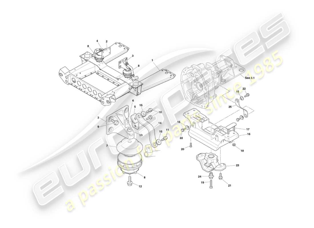 aston martin vanquish (2005) soportes del motor diagrama de piezas