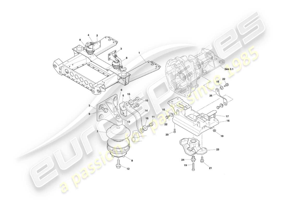 aston martin vanquish (2004) soportes del motor diagrama de piezas