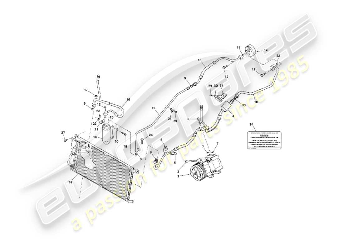 aston martin vanquish (2004) diagrama de piezas de instalación del compartimento del motor