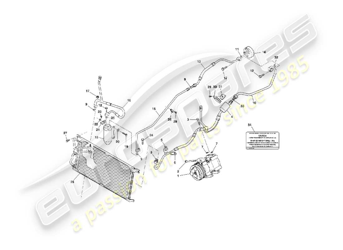 aston martin vanquish (2003) diagrama de piezas de instalación del compartimento del motor