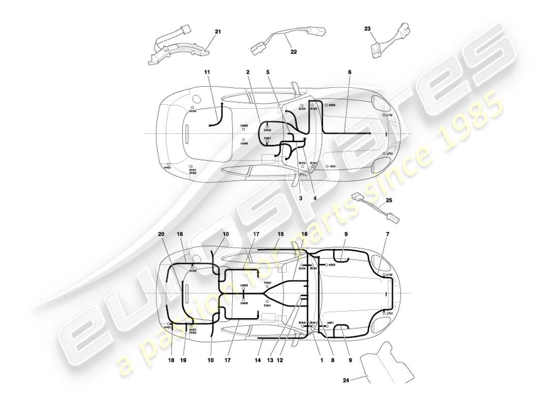 aston martin db7 vantage (2000) diagrama de piezas de arneses