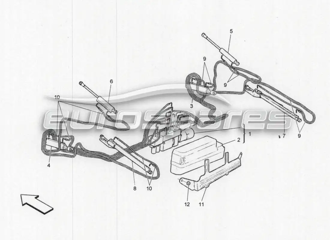 maserati grancabrio mc centenario sistema eléctrico: sistema hidráulico diagrama de piezas