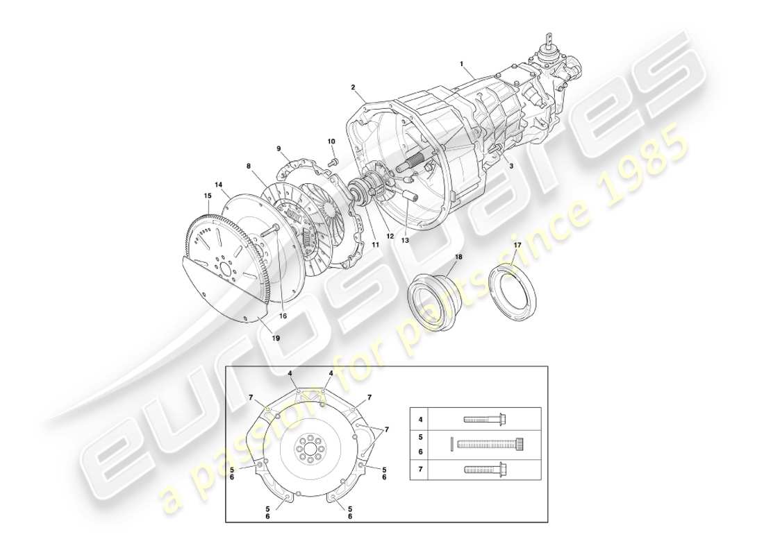 aston martin db7 vantage (2000) diagrama de piezas de caja de cambios manual y embrague