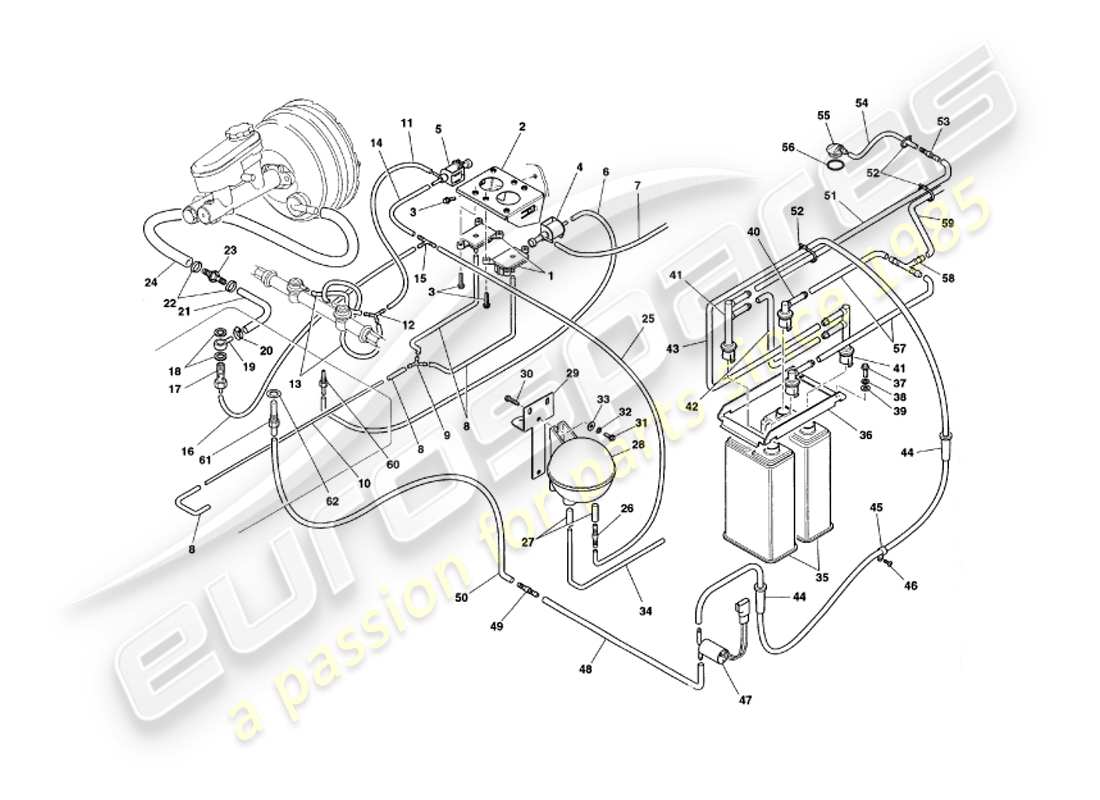 aston martin v8 coupe (1999) sistema de vacío diagrama de piezas