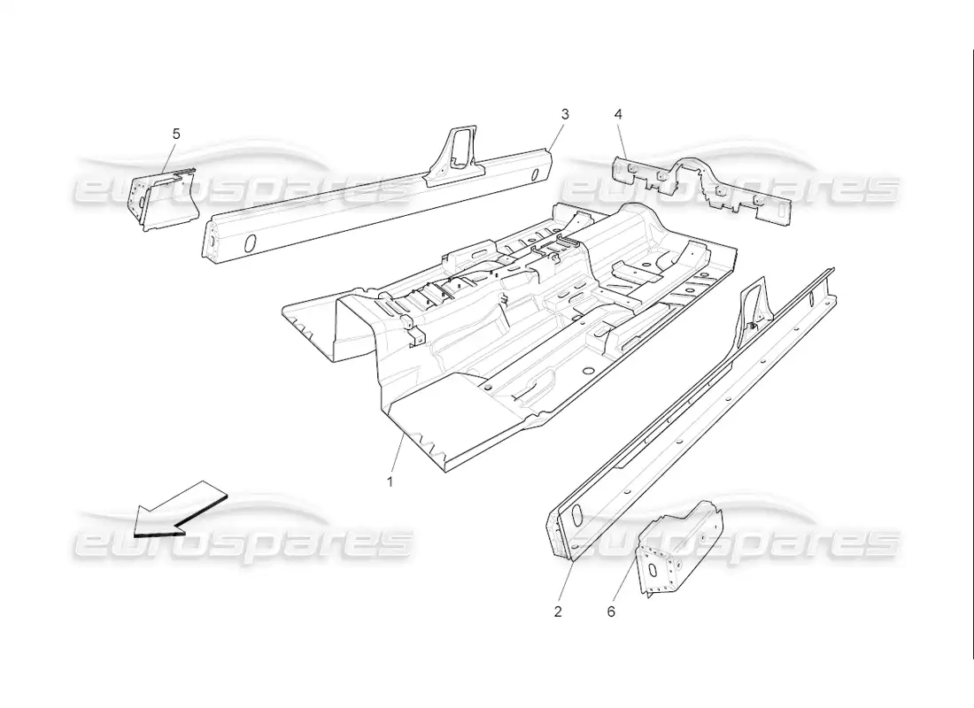 maserati qtp. (2006) 4.2 f1 marcos estructurales centrales y paneles de lamina diagrama de piezas