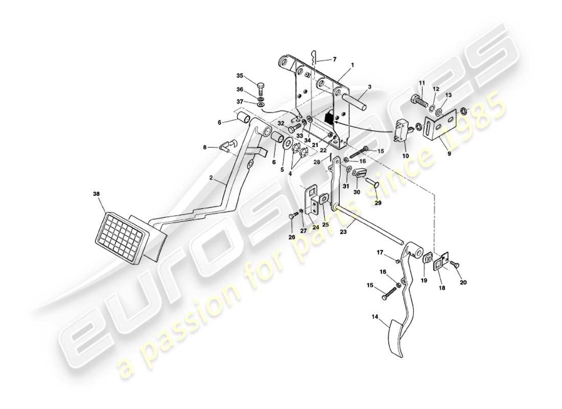 aston martin v8 coupe (1999) diagrama de piezas del engranaje del pedal