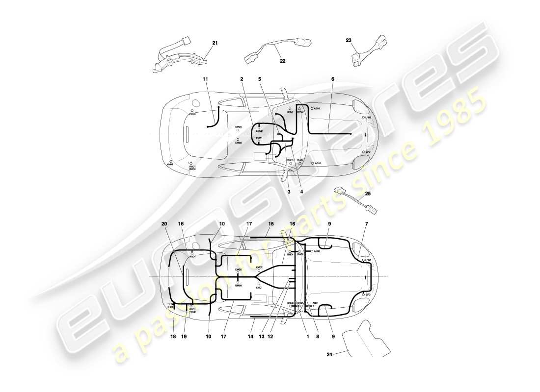 aston martin db7 vantage (2004) diagrama de piezas de arneses