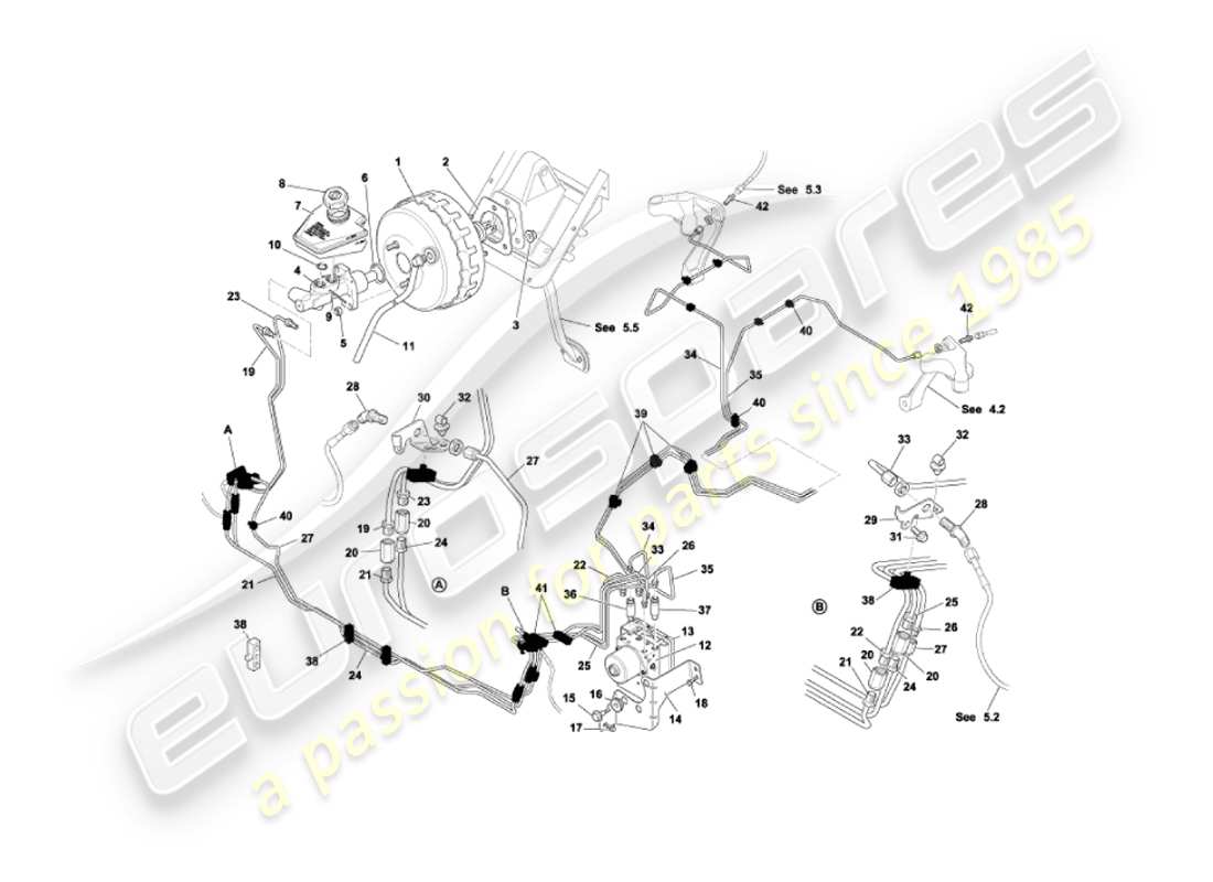 aston martin vanquish (2004) refuerzo de freno y modulador diagrama de piezas