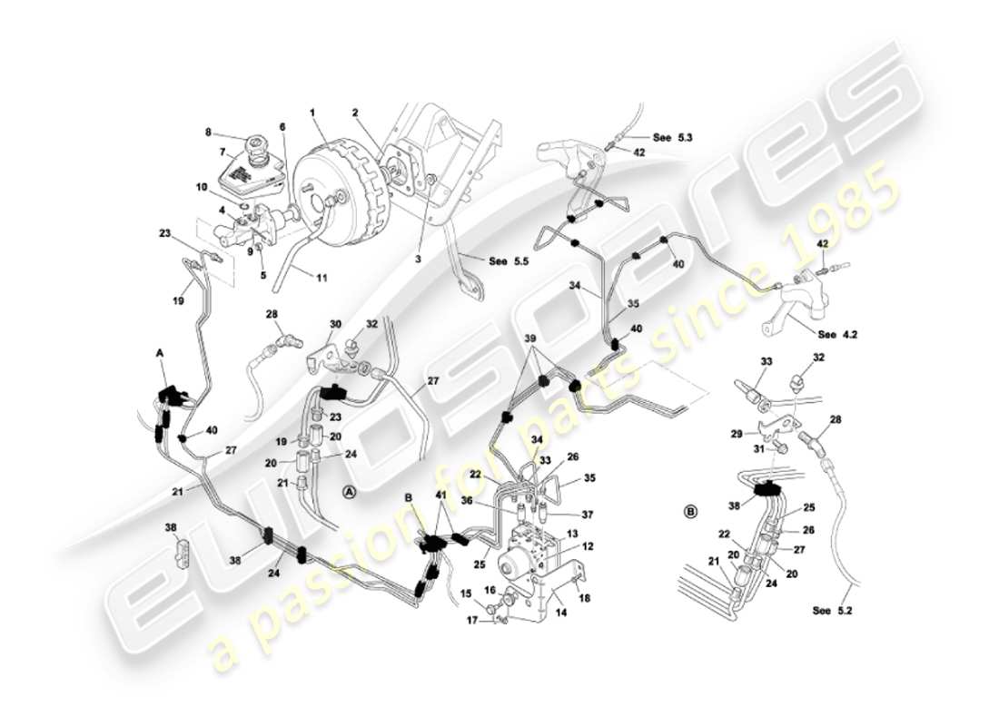 aston martin vanquish (2002) diagrama de piezas del modulador y servofreno
