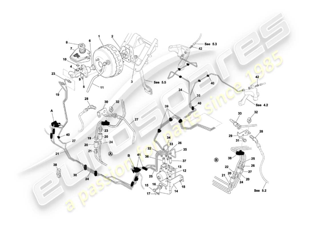 aston martin vanquish (2005) diagrama de piezas del modulador y servofreno