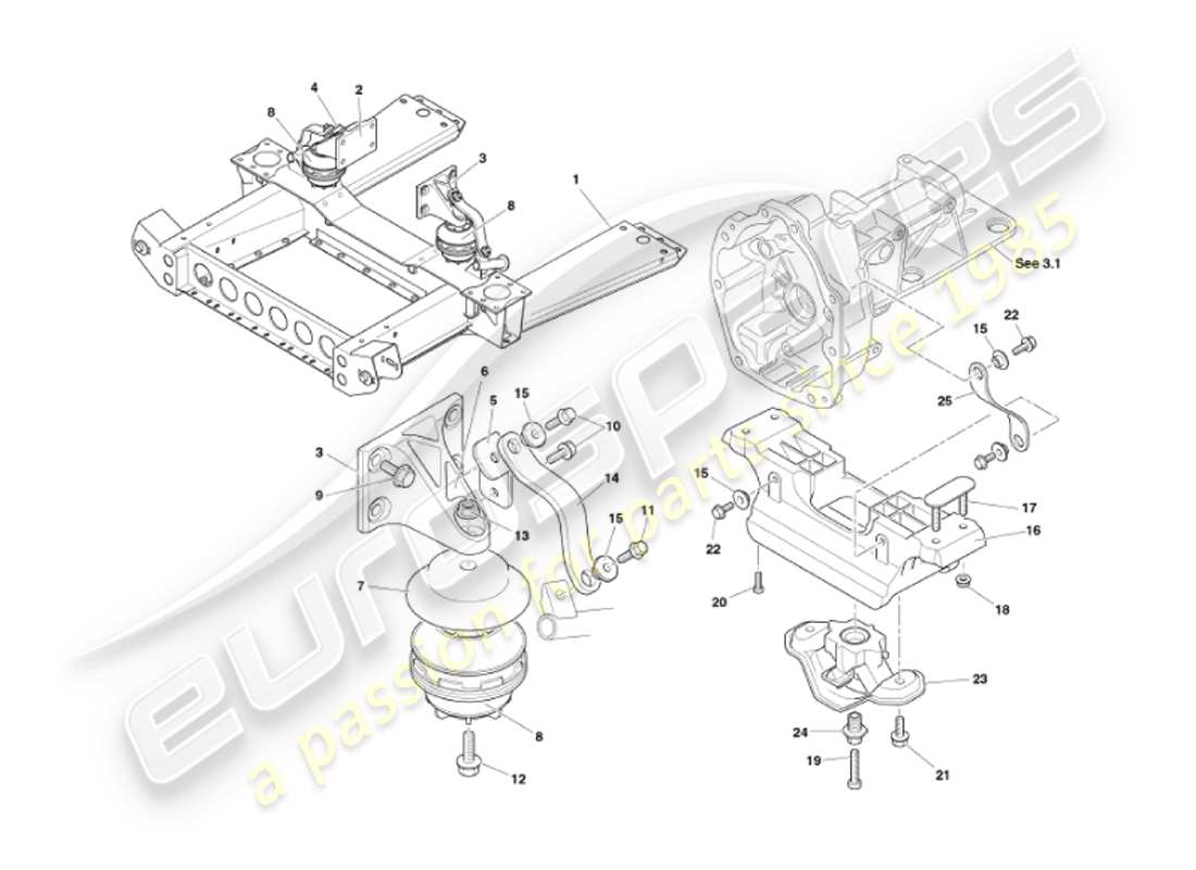 aston martin vanquish (2002) soportes del motor diagrama de piezas