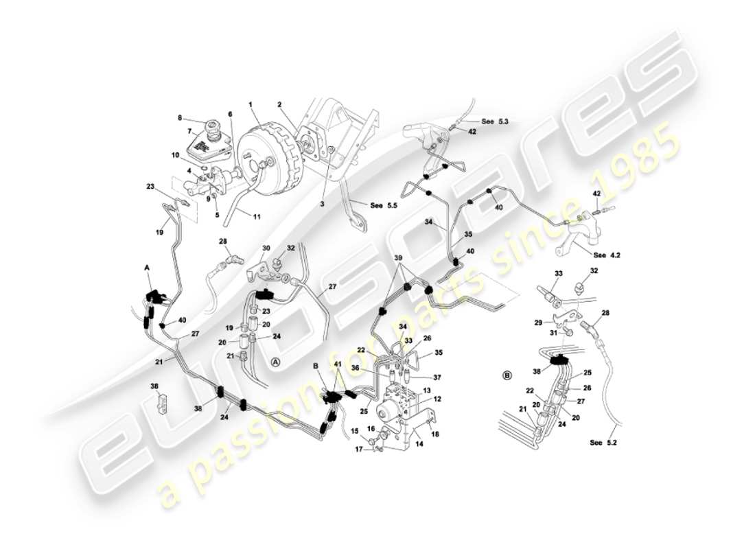 aston martin vanquish (2006) diagrama de piezas del modulador y servofreno