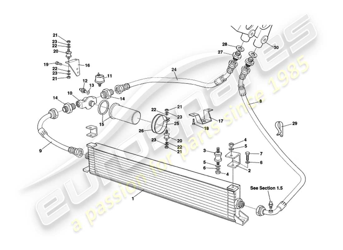 aston martin v8 volante (1998) sistema de enfriamiento de aceite diagrama de piezas