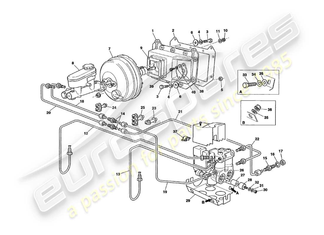 aston martin v8 volante (1998) diagrama de piezas del servo y modulador