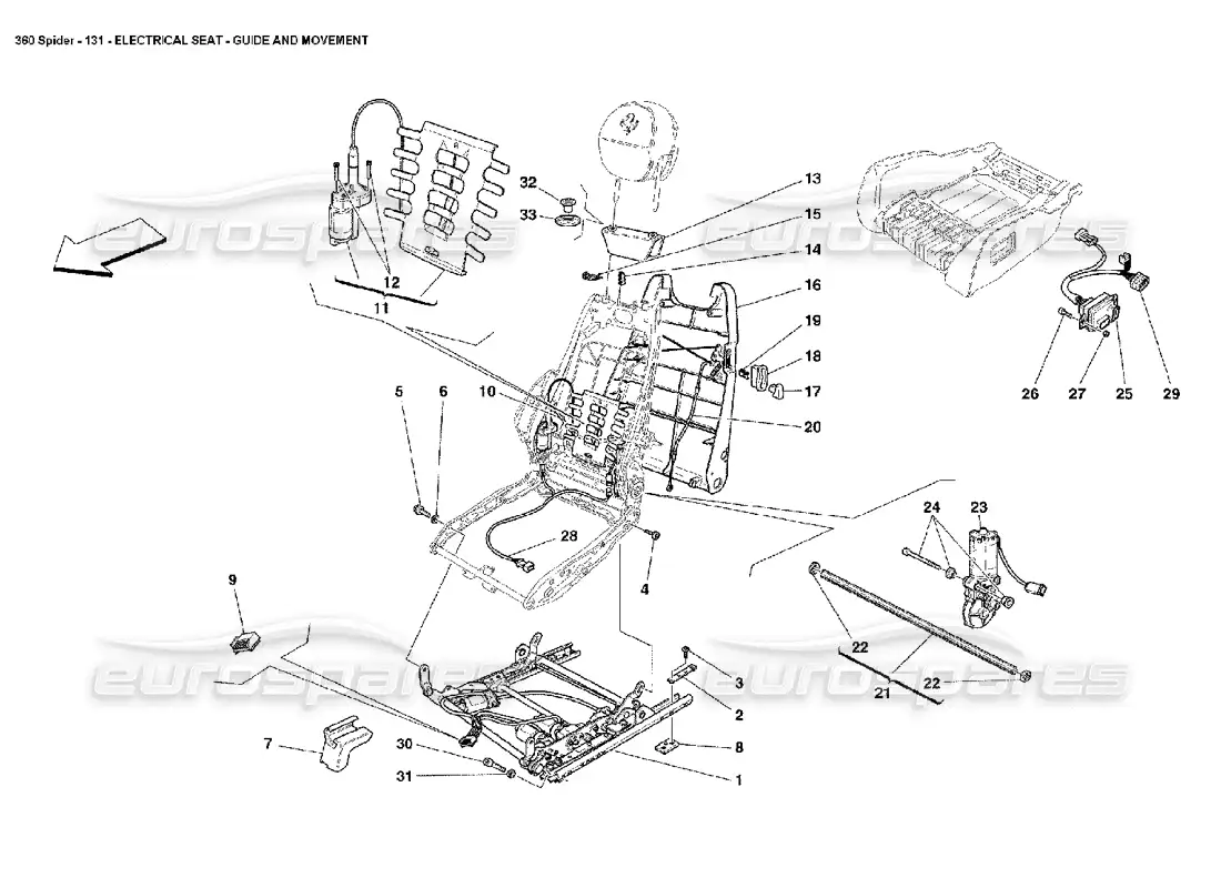 ferrari 360 spider asiento eléctrico- guía y movimiento diagrama de piezas