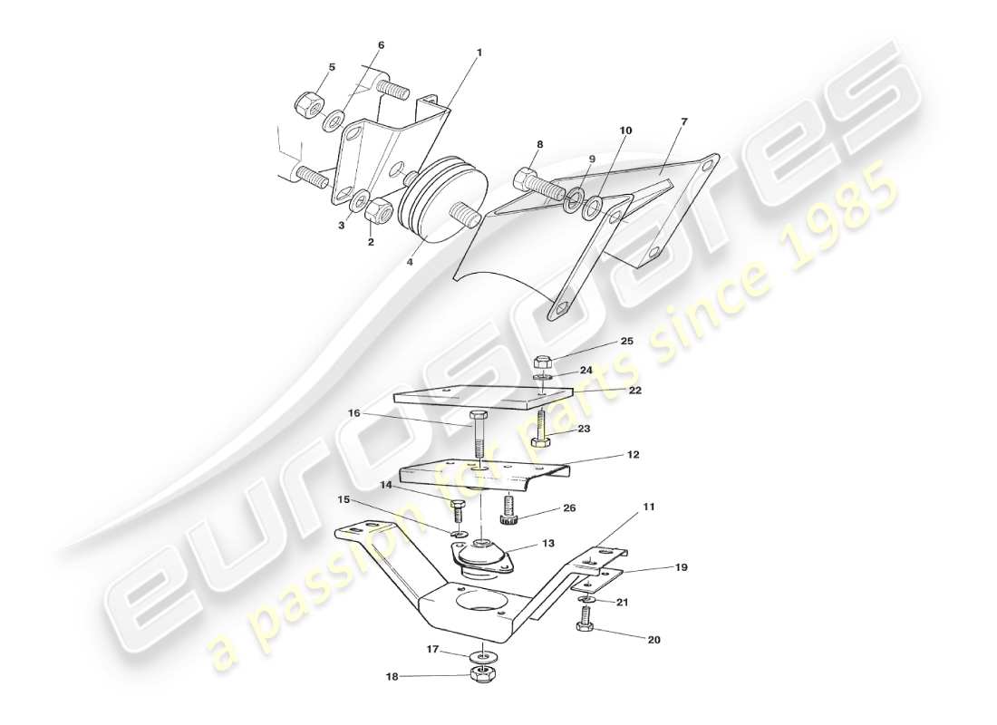 aston martin v8 virage (2000) diagrama de piezas de soportes del motor