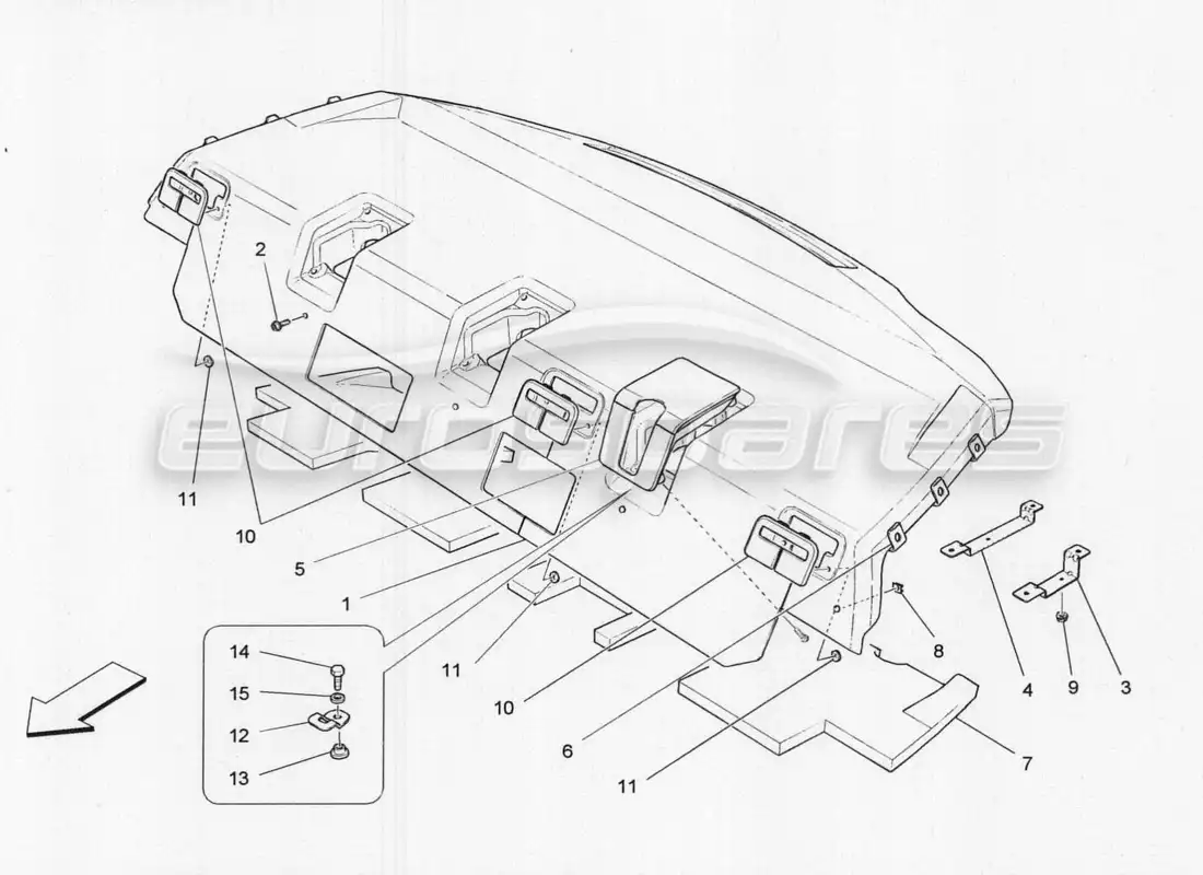 maserati qtp. v8 3.8 530bhp 2014 auto diagrama de piezas del estante trasero para paquetes