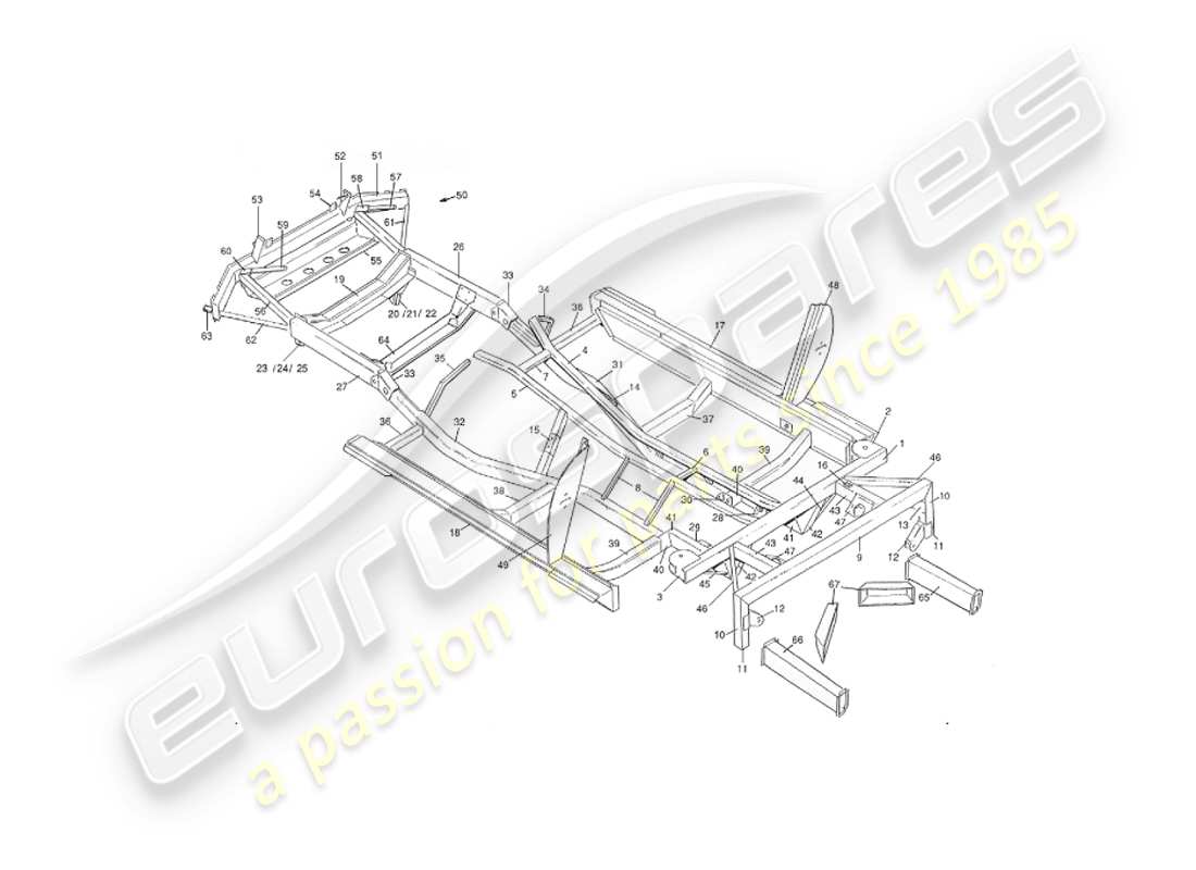 aston martin v8 virage (2000) diagrama de piezas del bastidor del chasis