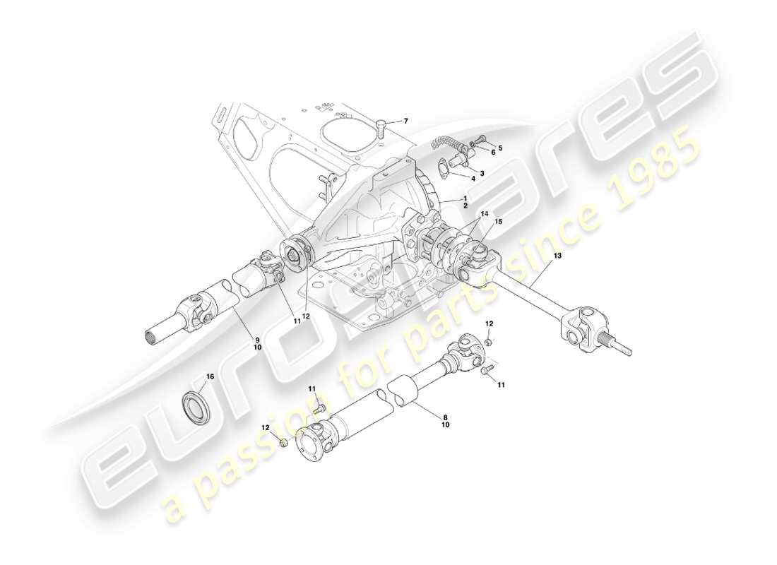 aston martin db7 vantage (2000) diagrama de piezas de unidad hipoide, ejes de transmisión y hélice