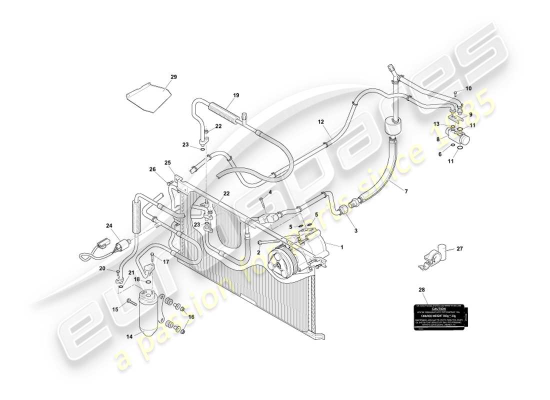 aston martin db7 vantage (2001) instalación del compartimiento del motor diagrama de piezas