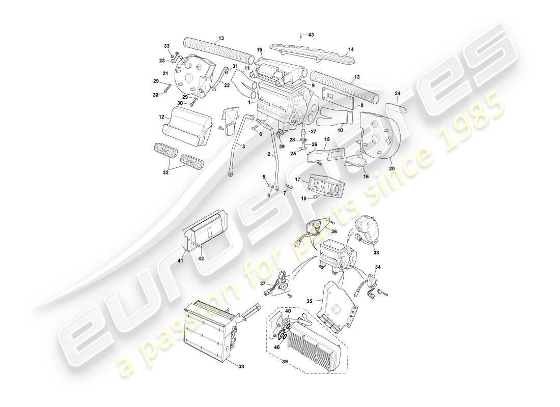 aston martin db7 vantage (2000) diagrama de piezas de instalación interior