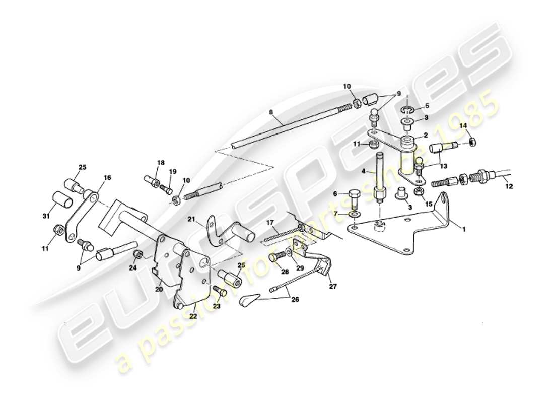 aston martin v8 volante (1997) diagrama de piezas de controles y varillaje del acelerador