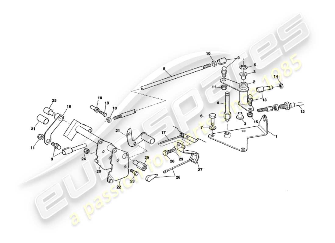 aston martin v8 volante (1998) diagrama de piezas de controles y varillaje del acelerador