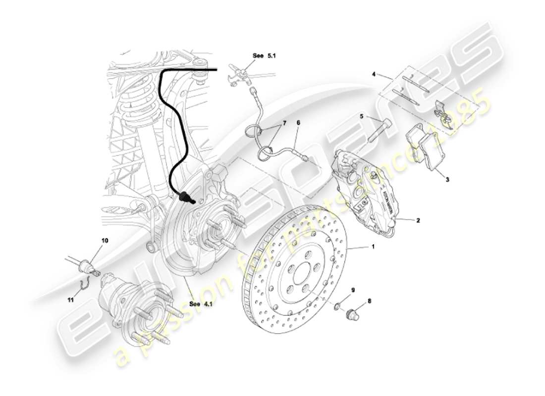 aston martin vanquish (2007) frenos delanteros diagrama de piezas