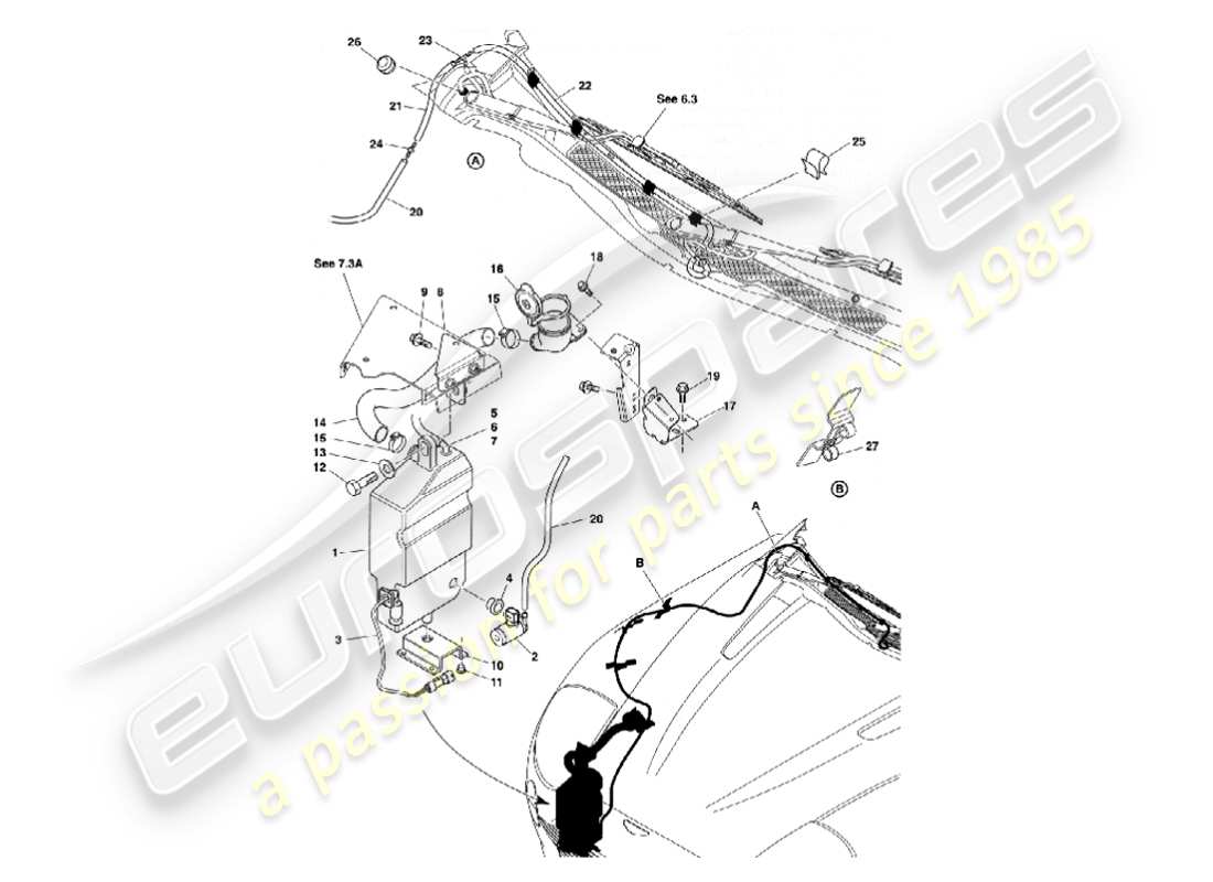 aston martin vanquish (2007) lavaparabrisas diagrama de piezas