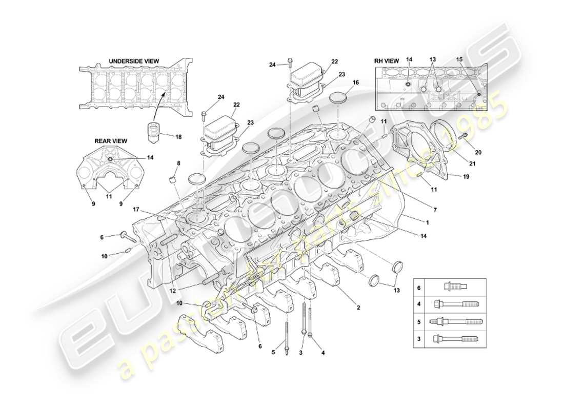 aston martin db7 vantage (2003) bloque cilíndrico diagrama de piezas