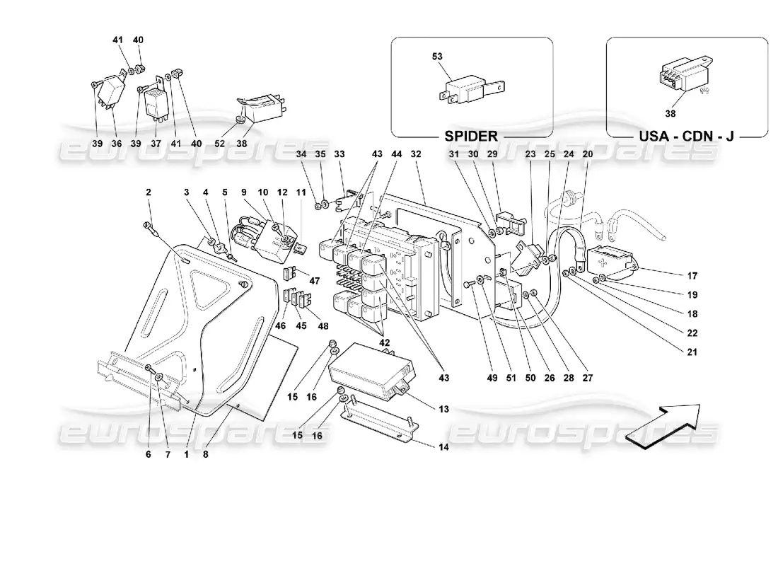 ferrari 355 (2.7 motronic) cuadros eléctricos - compartimento de pasajeros diagrama de piezas