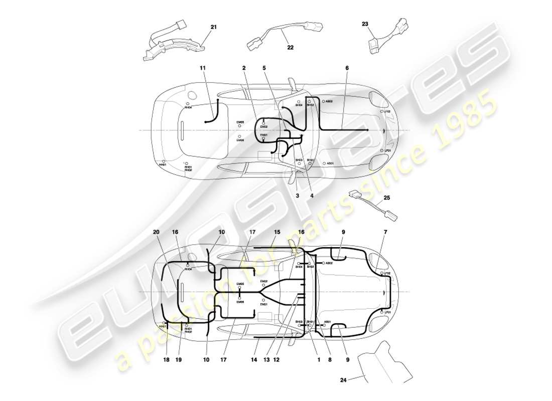 aston martin db7 vantage (2003) diagrama de piezas de arneses
