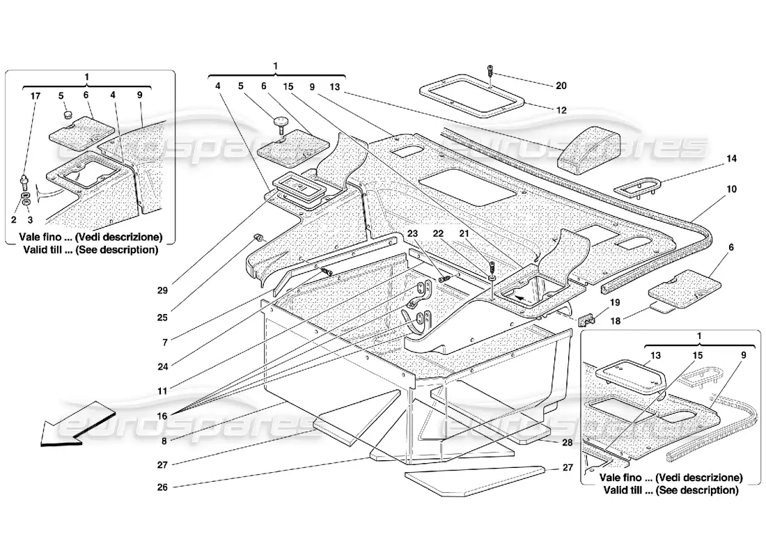 ferrari 355 (5.2 motronic) front compartment carpets diagrama de piezas