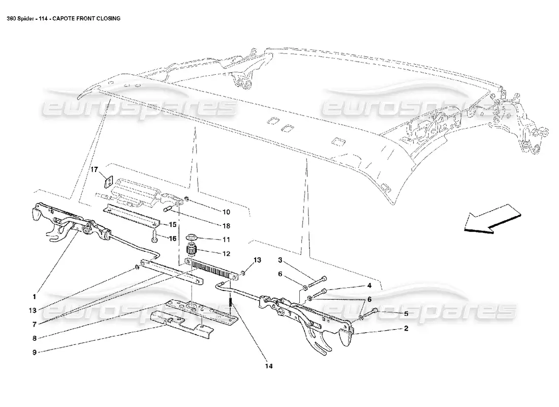 ferrari 360 spider capote cierre frontal diagrama de piezas