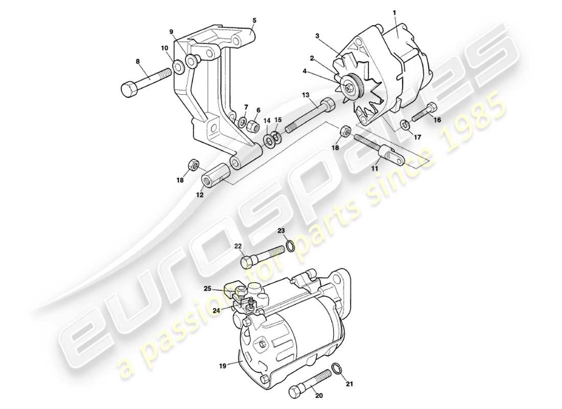 aston martin v8 volante (1997) diagrama de piezas del generador, motor de arranque y bomba de aire