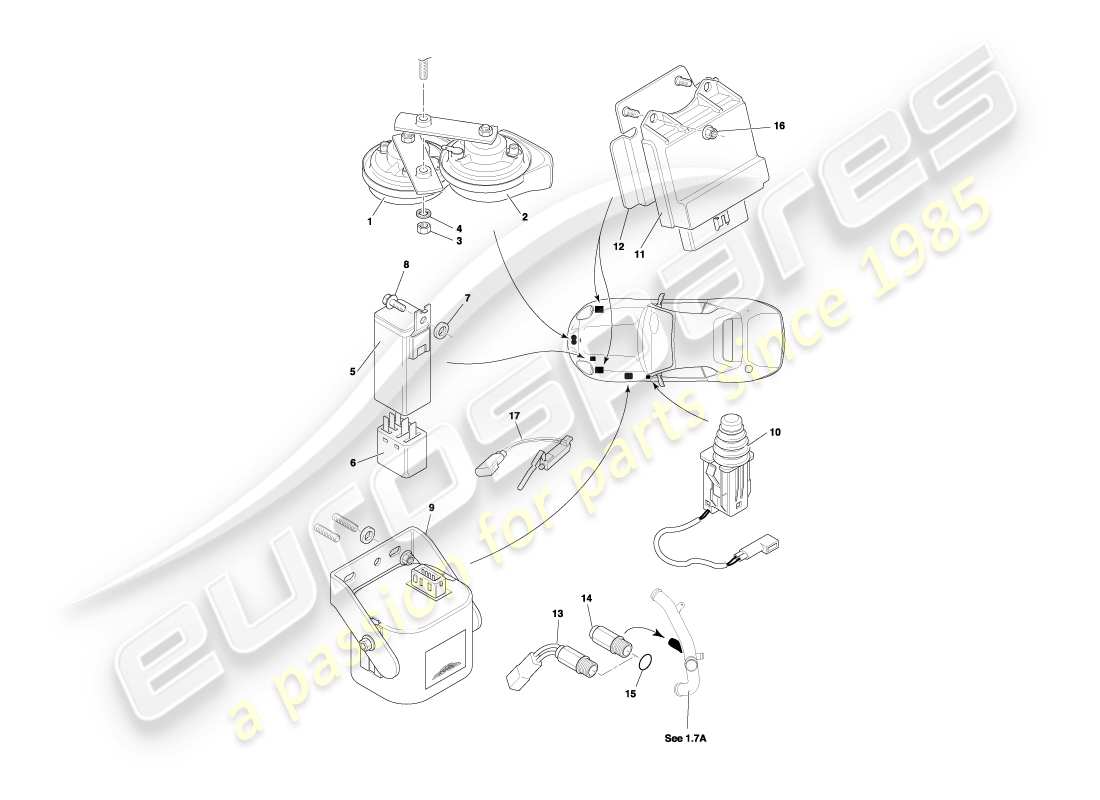 aston martin db7 vantage (2000) diagrama de piezas de los componentes debajo del capó