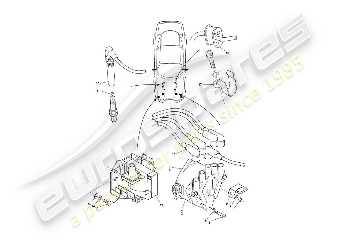 aston martin v8 coupe (2000) diagrama de piezas de los componentes eléctricos del motor