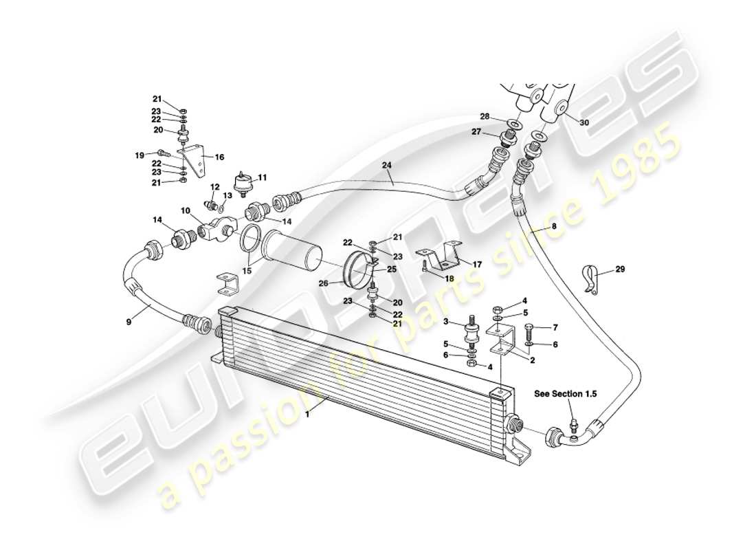 aston martin v8 coupe (2000) sistema de enfriamiento de aceite diagrama de piezas