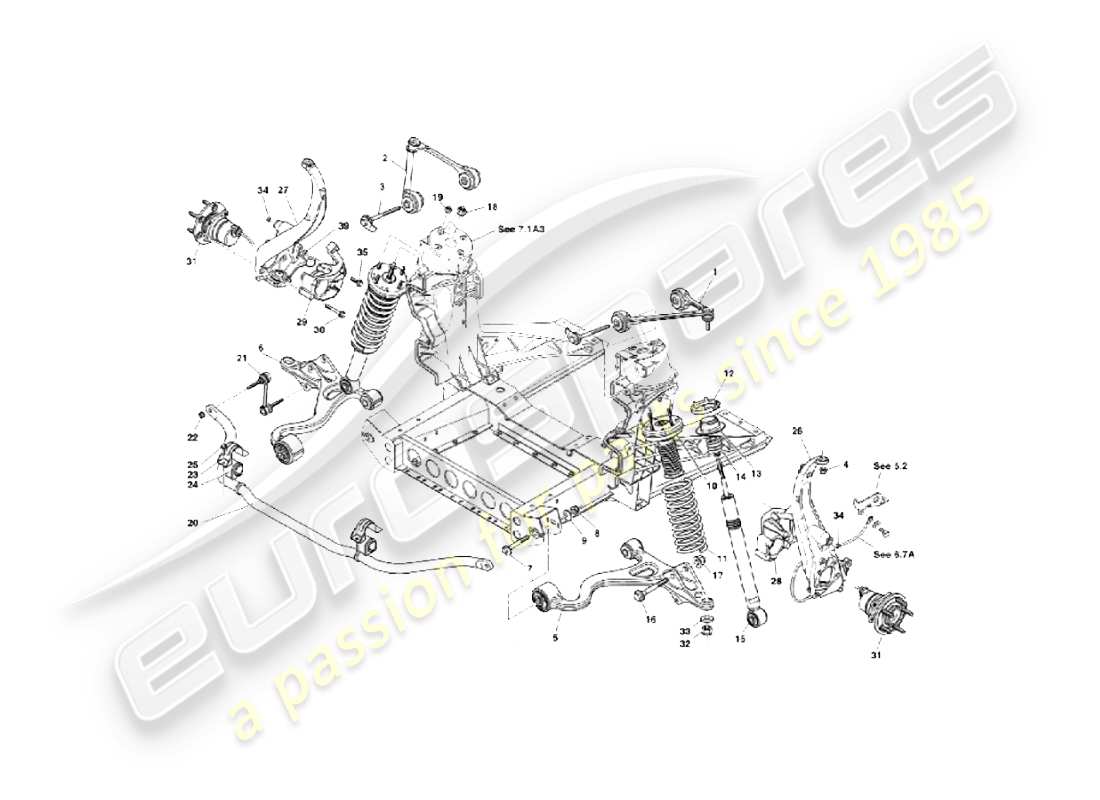 aston martin vanquish (2004) suspensión y dirección diagrama de piezas
