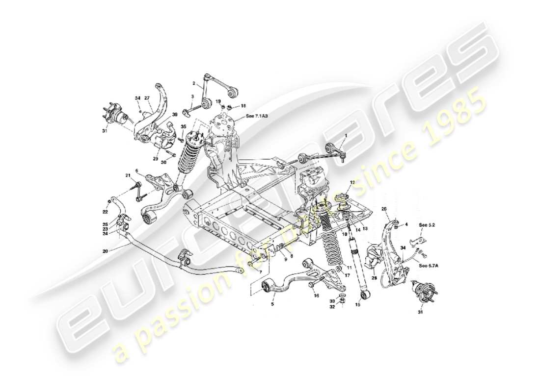aston martin vanquish (2005) suspensión delantera diagrama de piezas