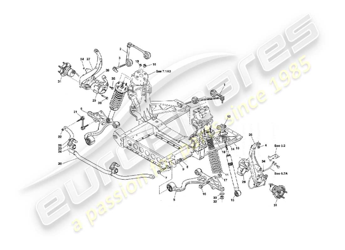 aston martin vanquish (2003) suspensión delantera diagrama de piezas