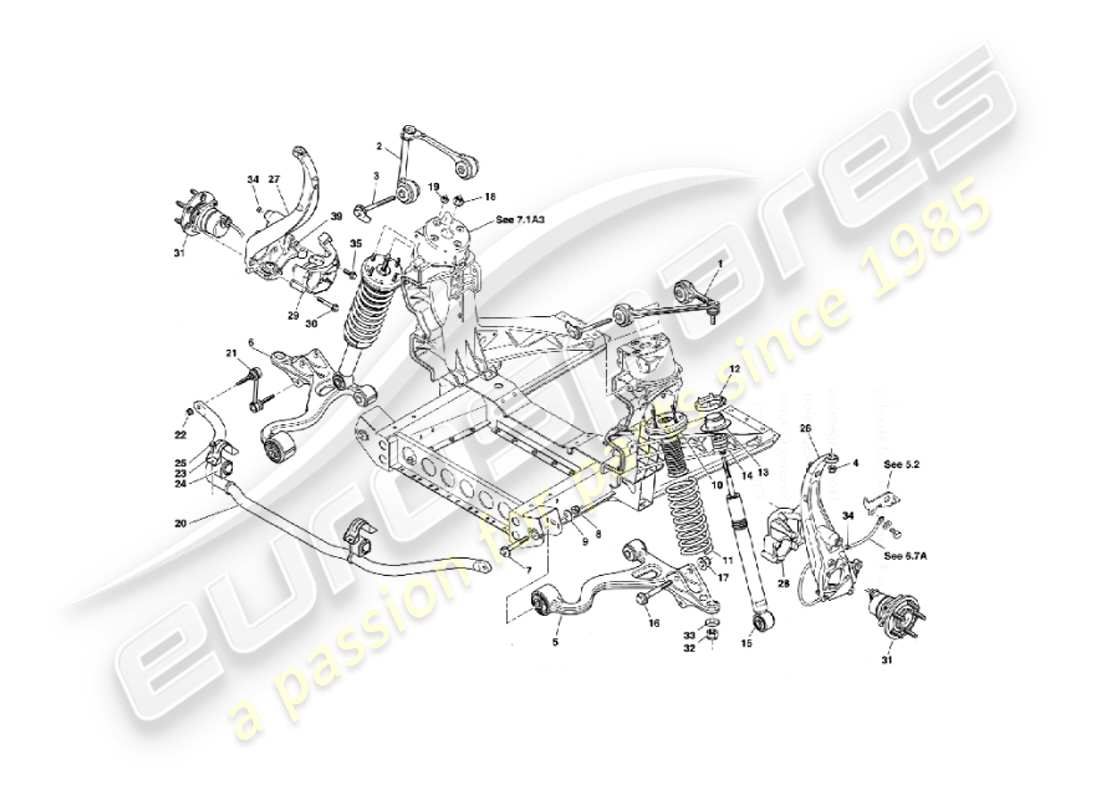aston martin vanquish (2006) diagrama de piezas de la suspensión delantera