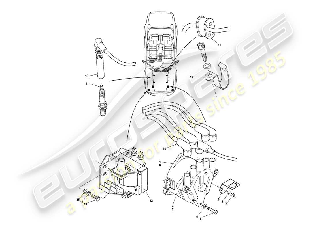 aston martin v8 volante (1997) diagrama de piezas de los componentes eléctricos del motor