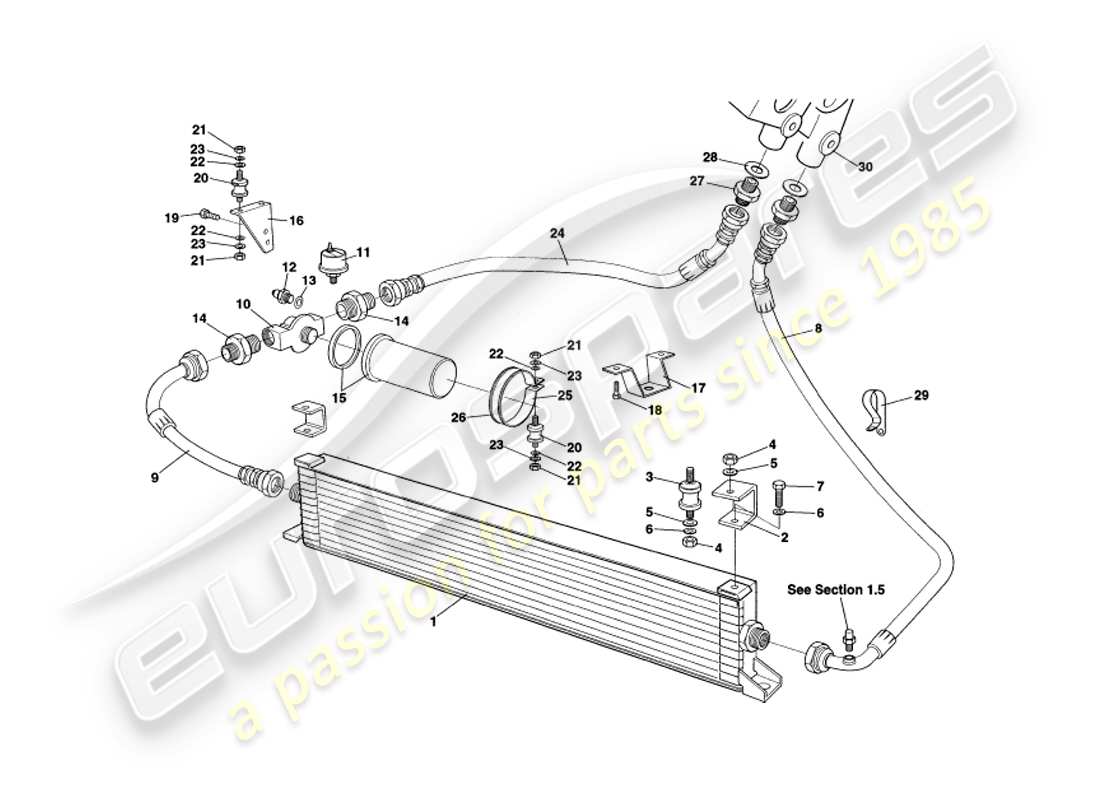 aston martin v8 volante (1997) diagrama de piezas del sistema de refrigeración de aceite