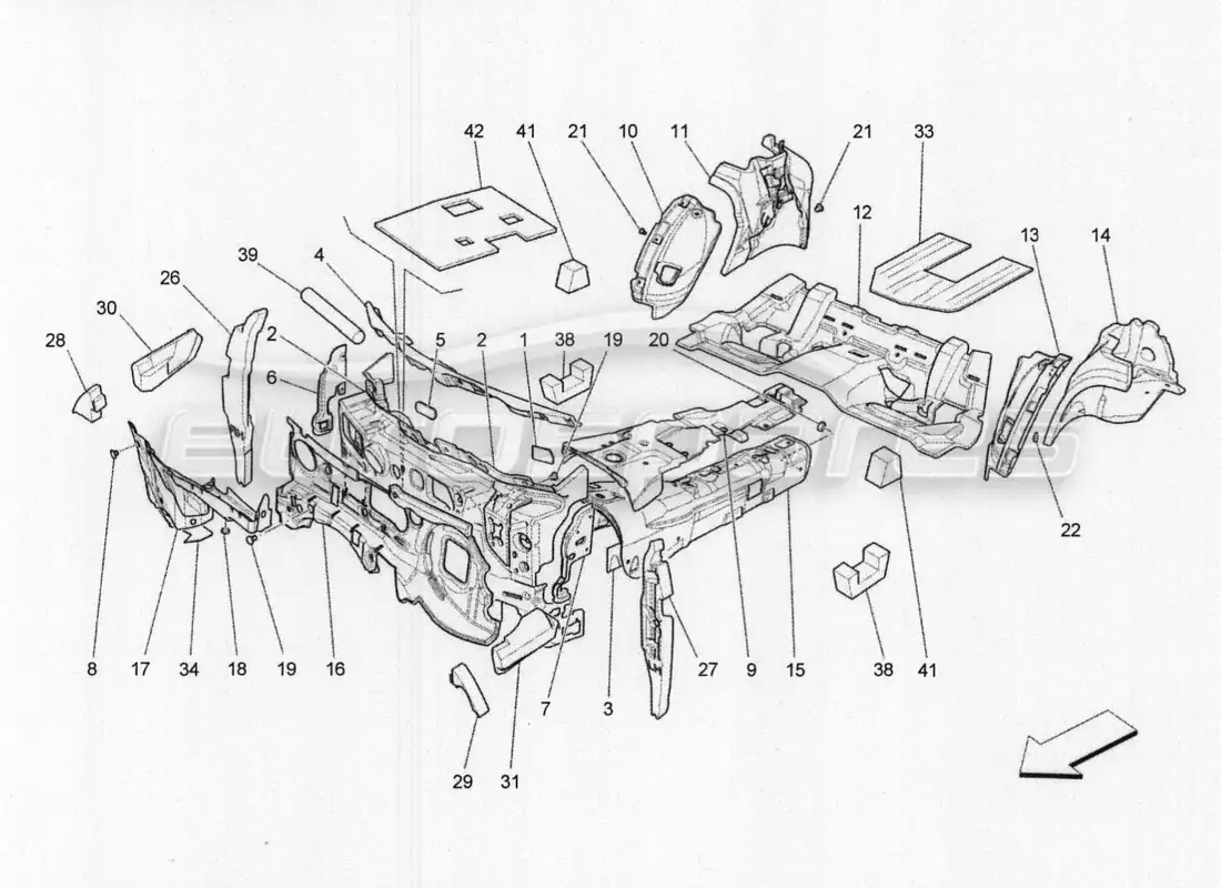 maserati qtp. v8 3.8 530bhp 2014 auto paneles insonorizantes en el interior del vehículo. diagrama de piezas.